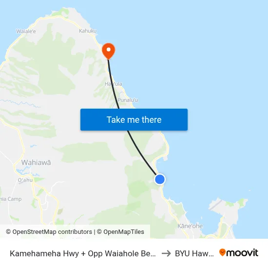 Kamehameha Hwy + Opp Waiahole Beach to BYU Hawaii map