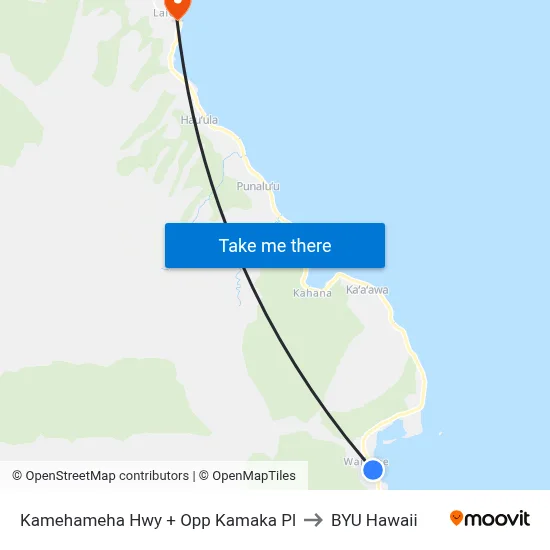 Kamehameha Hwy + Opp Kamaka Pl to BYU Hawaii map
