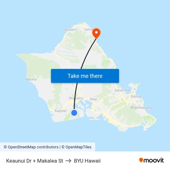 Keaunui Dr + Makalea St to BYU Hawaii map