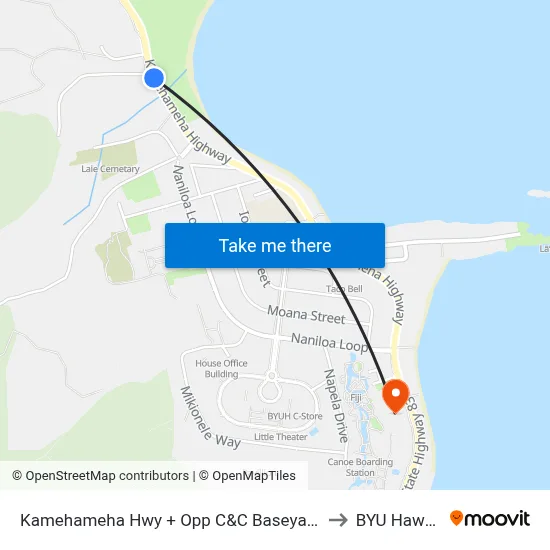 Kamehameha Hwy + Opp C&C Baseyard to BYU Hawaii map