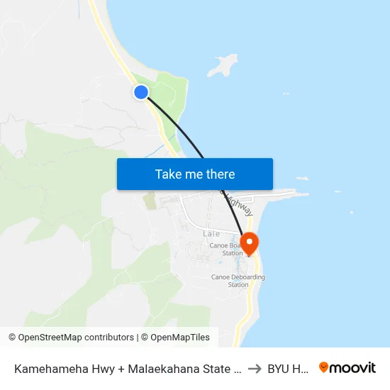 Kamehameha Hwy + Malaekahana State Recreation Area to BYU Hawaii map