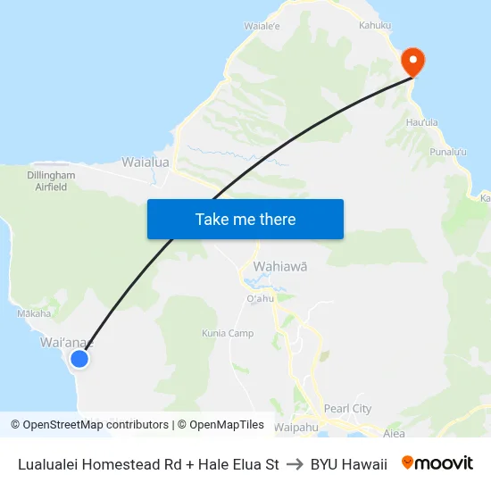 Lualualei Homestead Rd + Hale Elua St to BYU Hawaii map