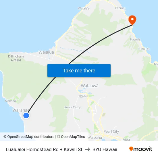 Lualualei Homestead Rd + Kawili St to BYU Hawaii map