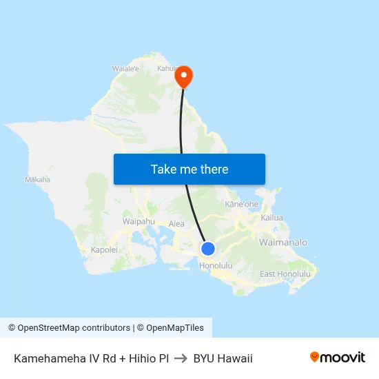 Kamehameha IV Rd + Hihio Pl to BYU Hawaii map