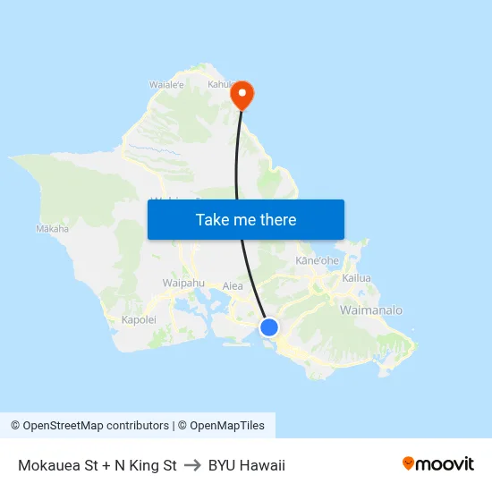 Mokauea St + N King St to BYU Hawaii map
