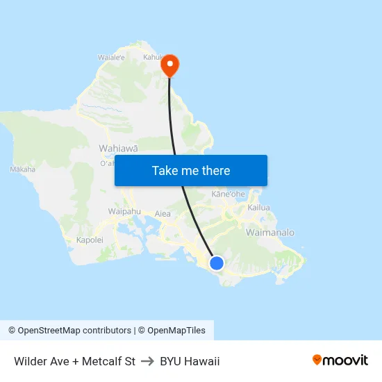 Wilder Ave + Metcalf St to BYU Hawaii map