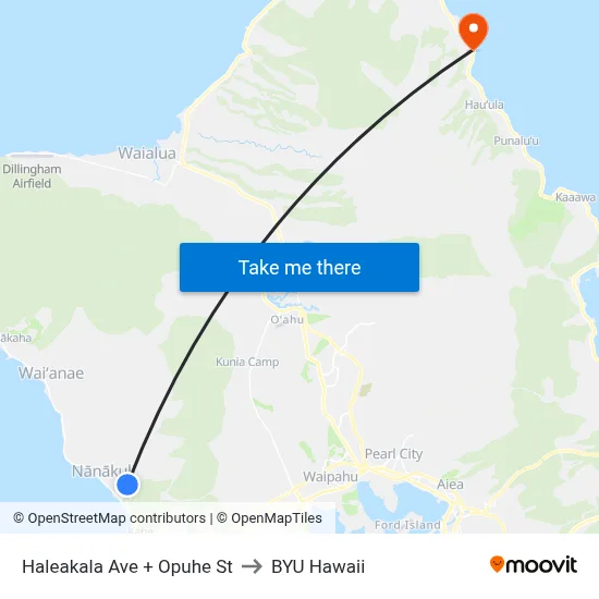 Haleakala Ave + Opuhe St to BYU Hawaii map