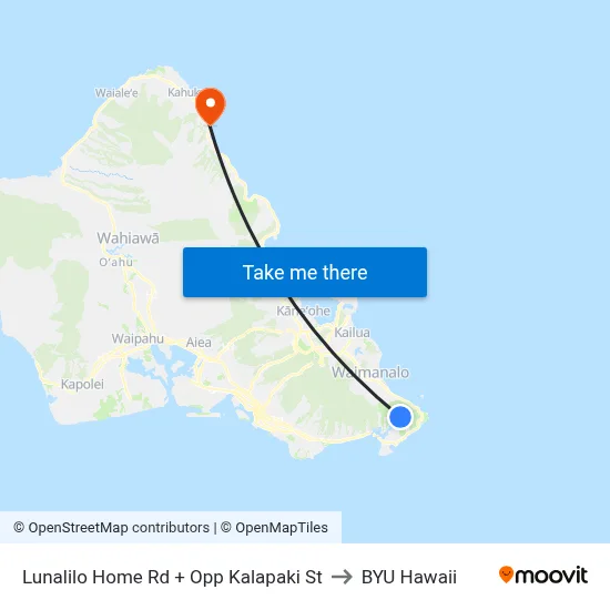 Lunalilo Home Rd + Opp Kalapaki St to BYU Hawaii map