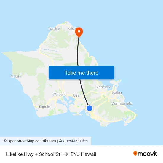 Likelike Hwy + School St to BYU Hawaii map