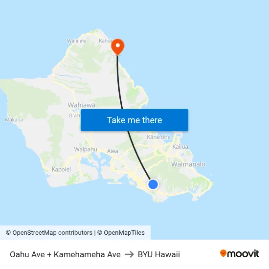 Oahu Ave + Kamehameha Ave to BYU Hawaii map
