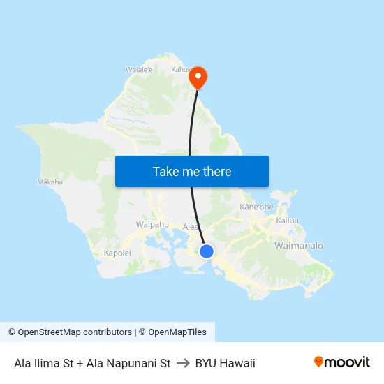 Ala Ilima St + Ala Napunani St to BYU Hawaii map