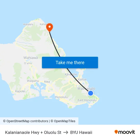 Kalanianaole Hwy + Oluolu St to BYU Hawaii map