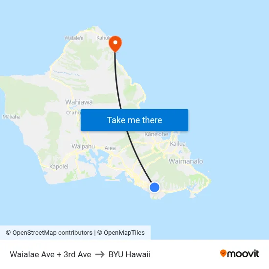 Waialae Ave + 3rd Ave to BYU Hawaii map