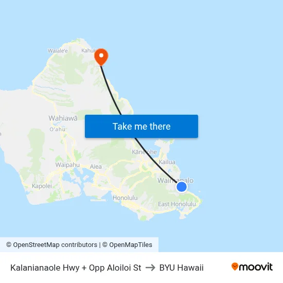 Kalanianaole Hwy + Opp Aloiloi St to BYU Hawaii map