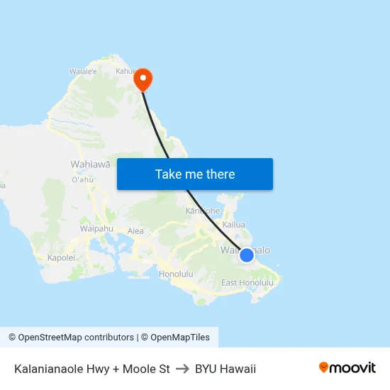 Kalanianaole Hwy + Moole St to BYU Hawaii map