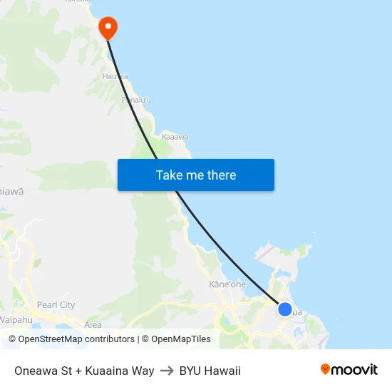 Oneawa St + Kuaaina Way to BYU Hawaii map