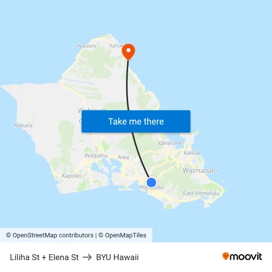Liliha St + Elena St to BYU Hawaii map