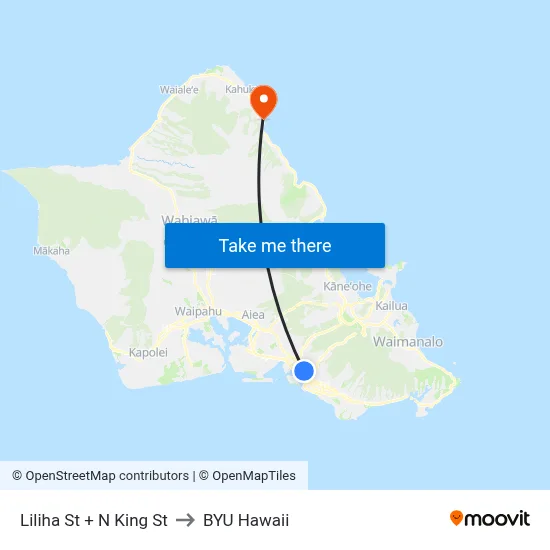 Liliha St + N King St to BYU Hawaii map