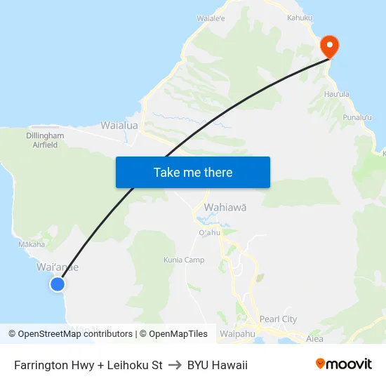 Farrington Hwy + Leihoku St to BYU Hawaii map