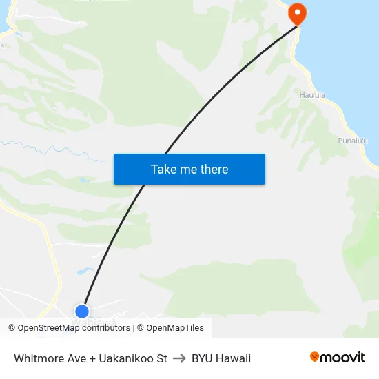 Whitmore Ave + Uakanikoo St to BYU Hawaii map