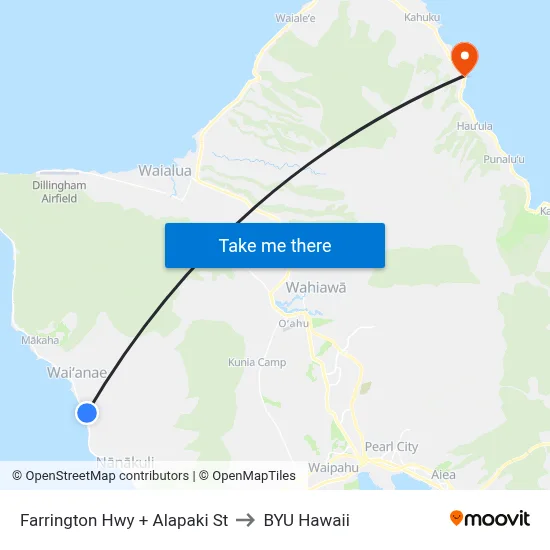 Farrington Hwy + Alapaki St to BYU Hawaii map