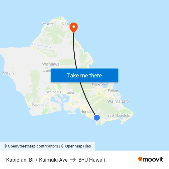 Kapiolani Bl + Kaimuki Ave to BYU Hawaii map