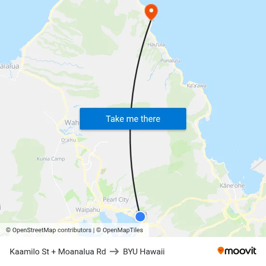 Kaamilo St + Moanalua Rd to BYU Hawaii map