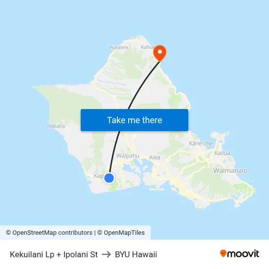 Kekuilani Lp + Ipolani St to BYU Hawaii map