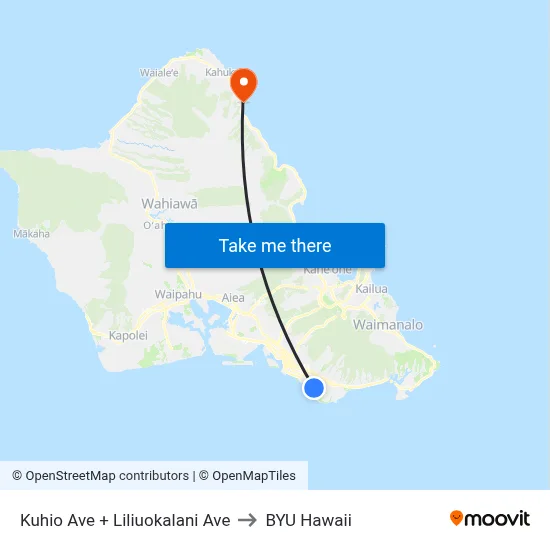Kuhio Ave + Liliuokalani Ave to BYU Hawaii map