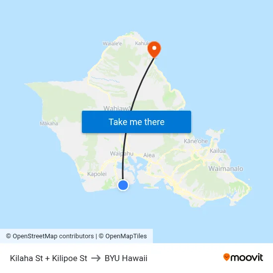 Kilaha St + Kilipoe St to BYU Hawaii map