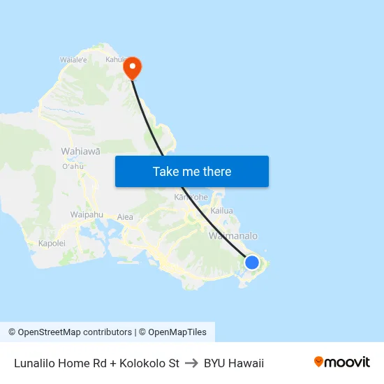 Lunalilo Home Rd + Kolokolo St to BYU Hawaii map