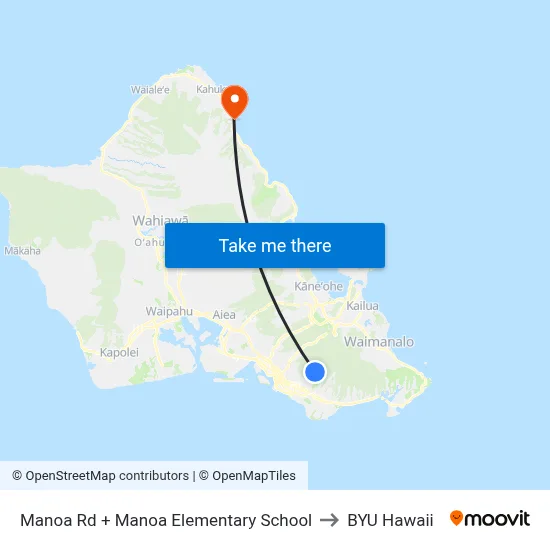Manoa Rd + Manoa Elementary School to BYU Hawaii map