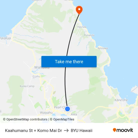 Kaahumanu St + Komo Mai Dr to BYU Hawaii map