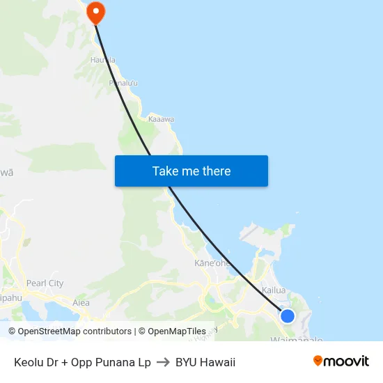 Keolu Dr + Opp Punana Lp to BYU Hawaii map