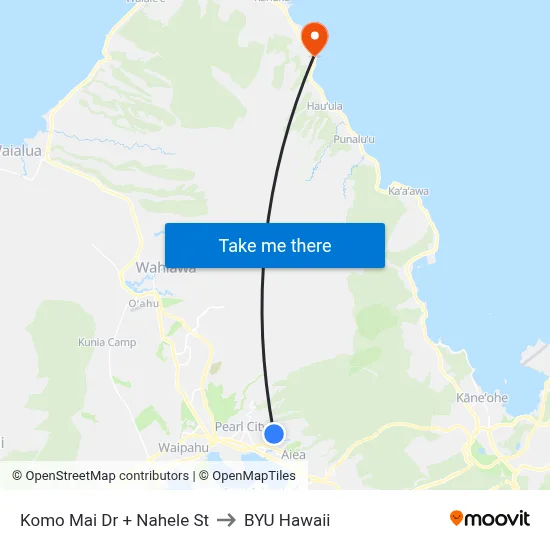 Komo Mai Dr + Nahele St to BYU Hawaii map
