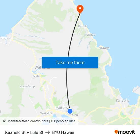 Kaahele St + Lulu St to BYU Hawaii map