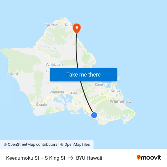Keeaumoku St + S King St to BYU Hawaii map