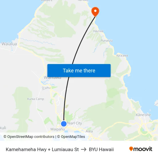 Kamehameha Hwy + Lumiauau St to BYU Hawaii map