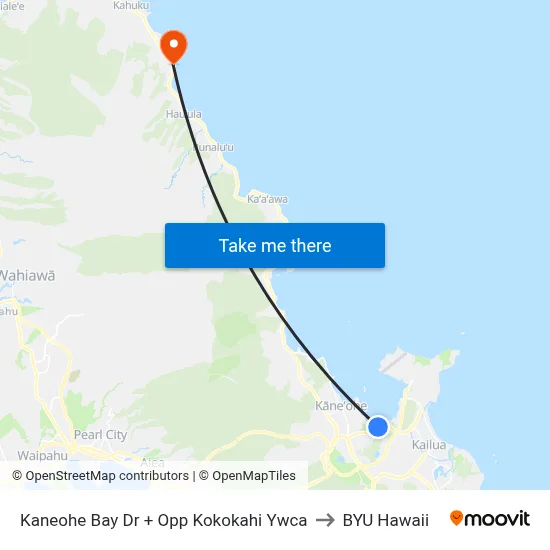 Kaneohe Bay Dr + Opp Kokokahi Ywca to BYU Hawaii map