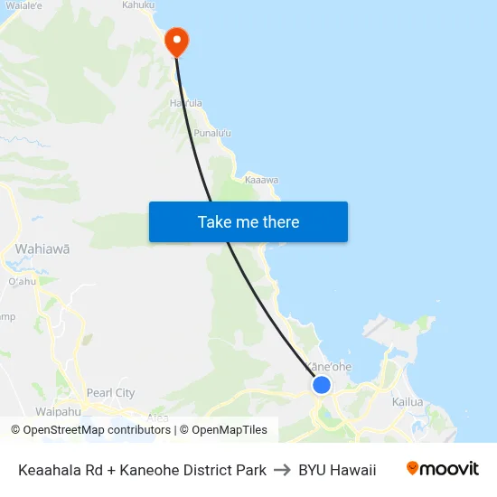 Keaahala Rd + Kaneohe District Park to BYU Hawaii map