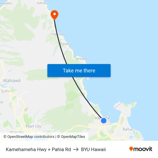 Kamehameha Hwy + Pahia Rd to BYU Hawaii map