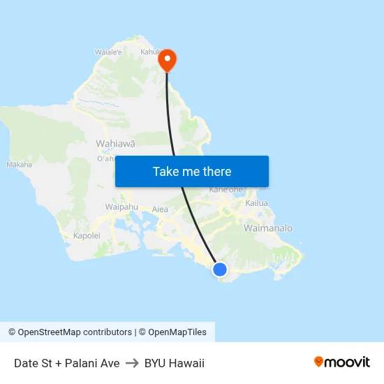 Date St + Palani Ave to BYU Hawaii map