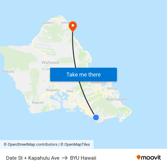 Date St + Kapahulu Ave to BYU Hawaii map