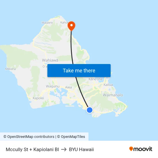 Mccully St + Kapiolani Bl to BYU Hawaii map
