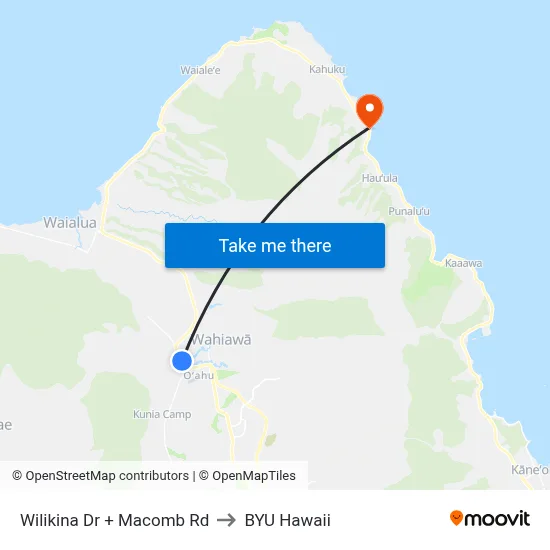 Wilikina Dr + Macomb Rd to BYU Hawaii map