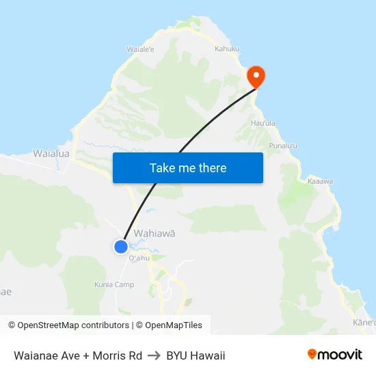 Waianae Ave + Morris Rd to BYU Hawaii map