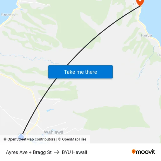 Ayres Ave + Bragg St to BYU Hawaii map