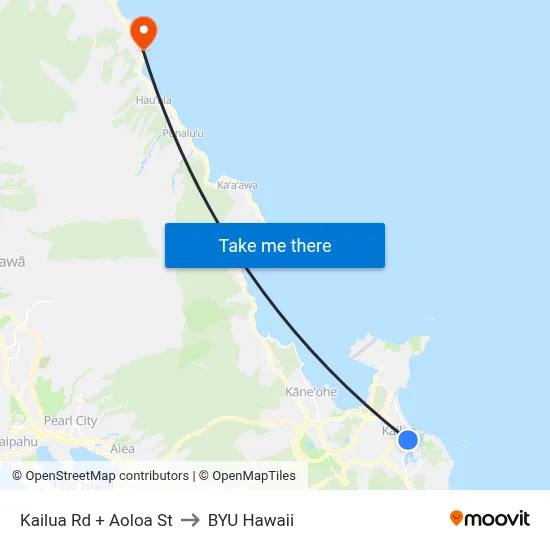 Kailua Rd + Aoloa St to BYU Hawaii map