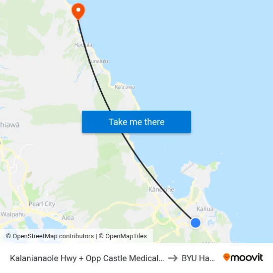 Kalanianaole Hwy + Opp Castle Medical Center to BYU Hawaii map