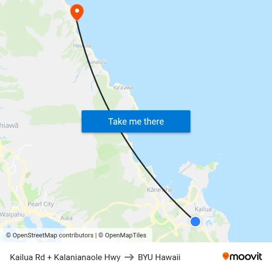 Kailua Rd + Kalanianaole Hwy to BYU Hawaii map